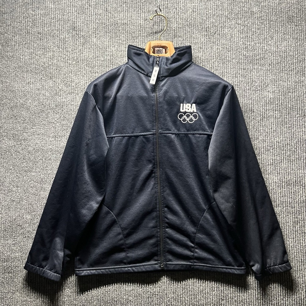 Vintage USA Olympics Jacket Womens Medium Navy Blue Fleece Full Zip‎ Made in USA